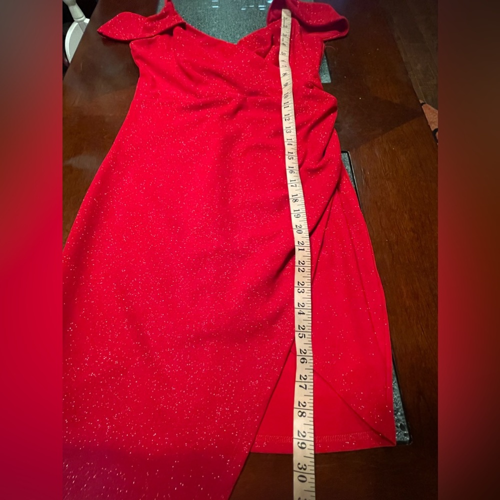 Emerald Sundae Womens Red Glitter Faux Wrap Party Mini Dress Juniors Size Large - Picture 9 of 16